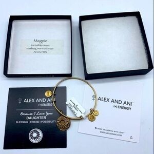 Alex and Ani Daughter Sunflower Bracelet – 2014 Gold NIB – "Because I Love You"